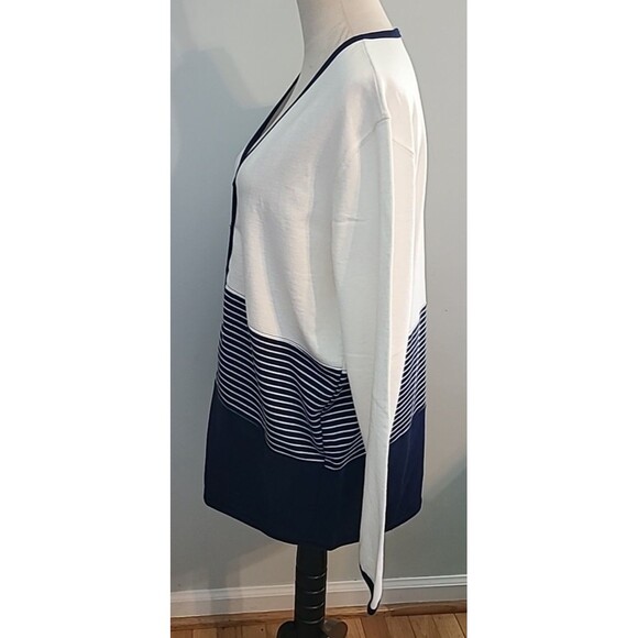 Silver Wear Womens S Button Cardigan Sweater White Navy Stripe Nautical USA Ivy - Picture 4 of 12